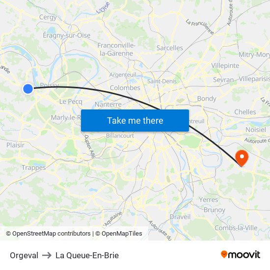 Orgeval to La Queue-En-Brie map