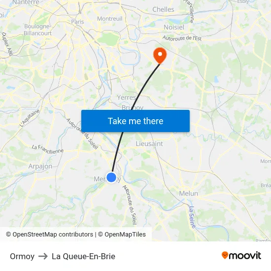 Ormoy to La Queue-En-Brie map