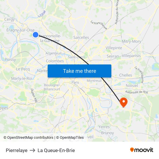 Pierrelaye to La Queue-En-Brie map