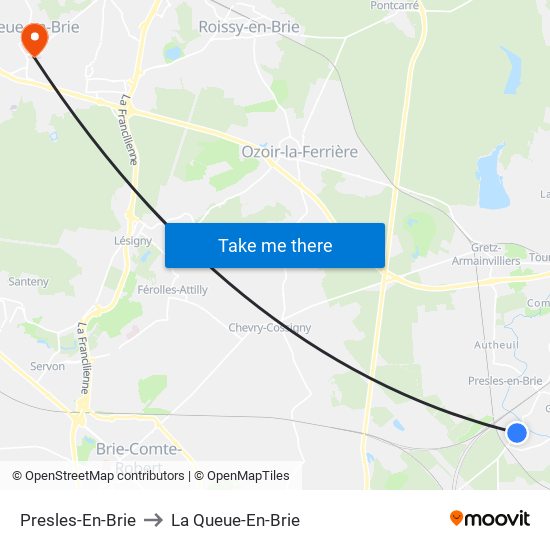 Presles-En-Brie to La Queue-En-Brie map