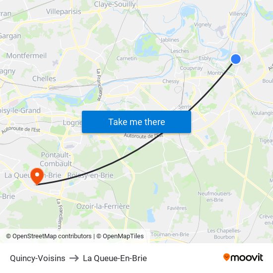 Quincy-Voisins to La Queue-En-Brie map