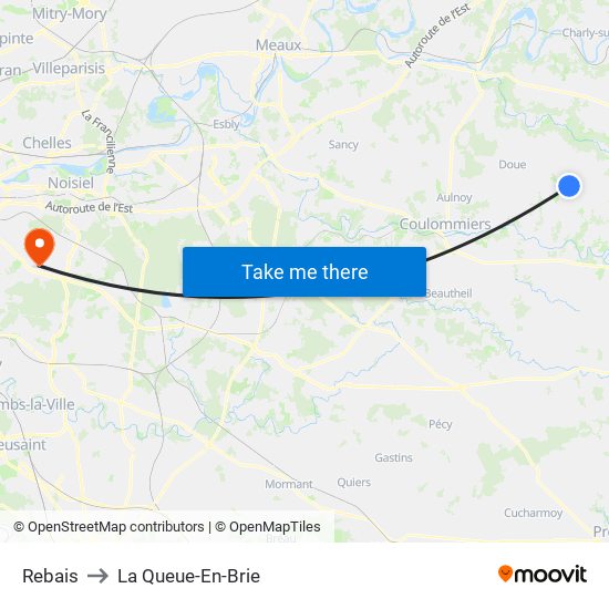 Rebais to La Queue-En-Brie map