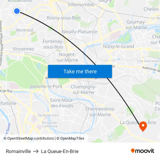 Romainville to La Queue-En-Brie map