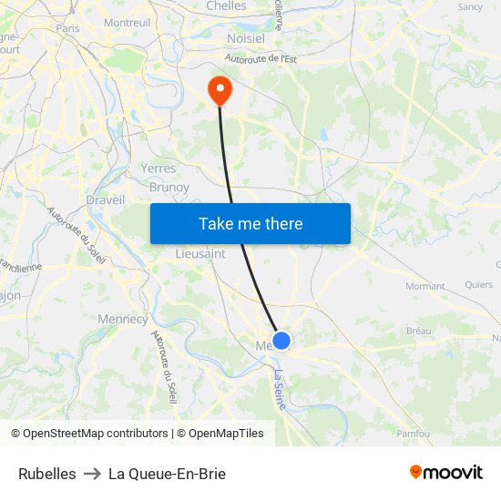 Rubelles to La Queue-En-Brie map