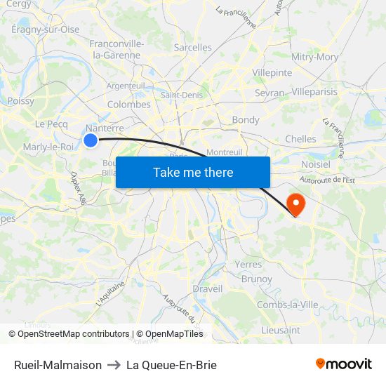 Rueil-Malmaison to La Queue-En-Brie map