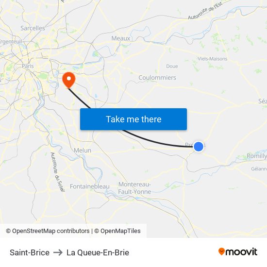 Saint-Brice to La Queue-En-Brie map