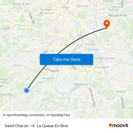 Saint-Cheron to La Queue-En-Brie map