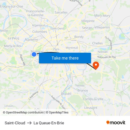 Saint-Cloud to La Queue-En-Brie map