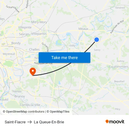 Saint-Fiacre to La Queue-En-Brie map
