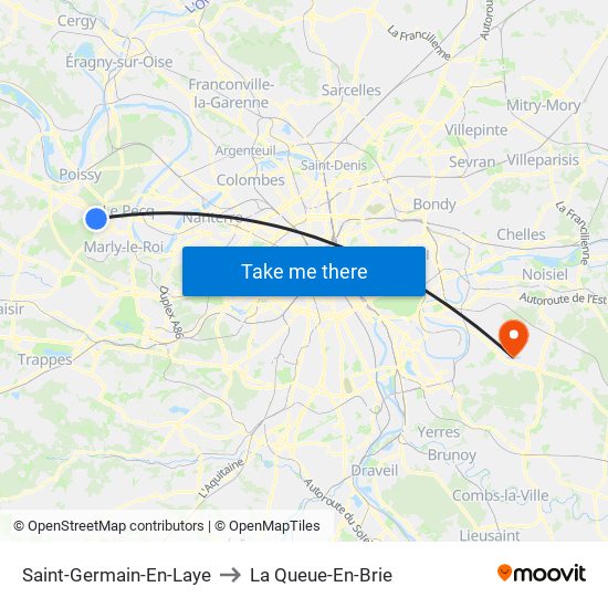 Saint-Germain-En-Laye to La Queue-En-Brie map