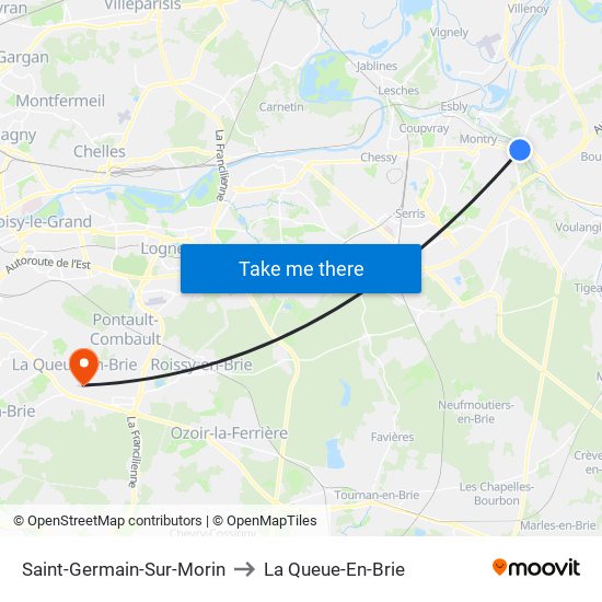 Saint-Germain-Sur-Morin to La Queue-En-Brie map