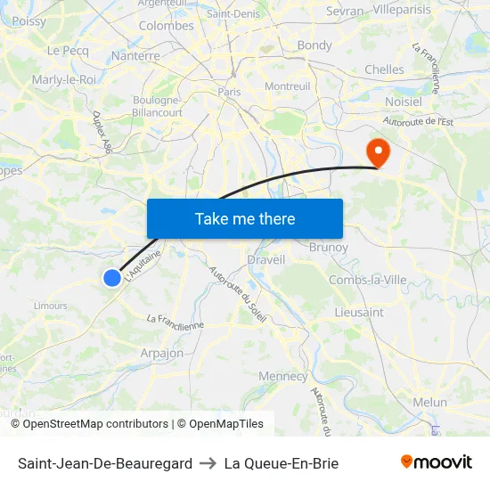 Saint-Jean-De-Beauregard to La Queue-En-Brie map