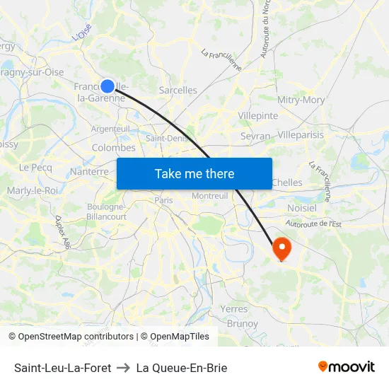 Saint-Leu-La-Foret to La Queue-En-Brie map