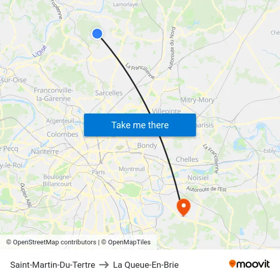 Saint-Martin-Du-Tertre to La Queue-En-Brie map