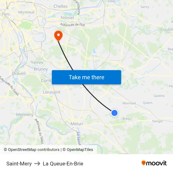 Saint-Mery to La Queue-En-Brie map