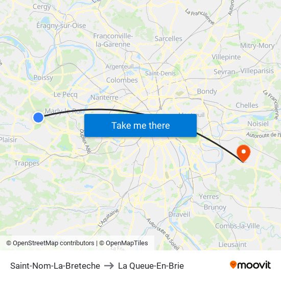 Saint-Nom-La-Breteche to La Queue-En-Brie map