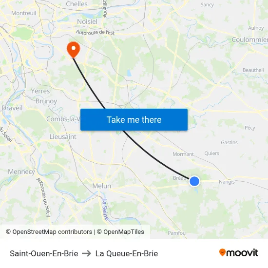 Saint-Ouen-En-Brie to La Queue-En-Brie map