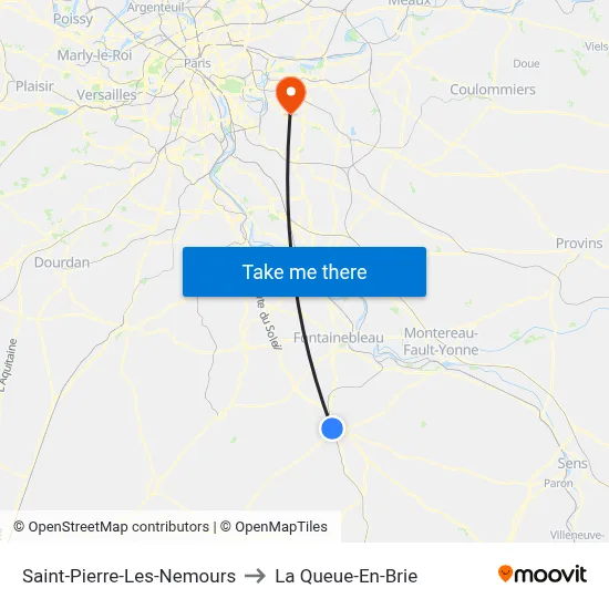 Saint-Pierre-Les-Nemours to La Queue-En-Brie map