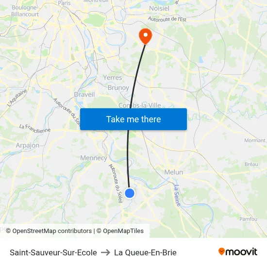 Saint-Sauveur-Sur-Ecole to La Queue-En-Brie map