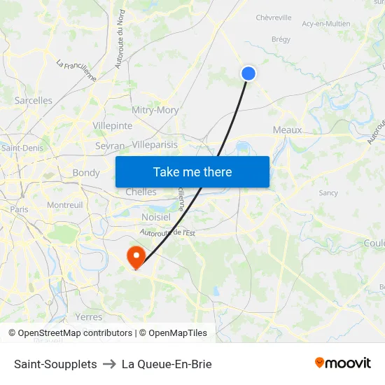 Saint-Soupplets to La Queue-En-Brie map
