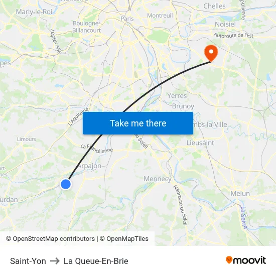 Saint-Yon to La Queue-En-Brie map