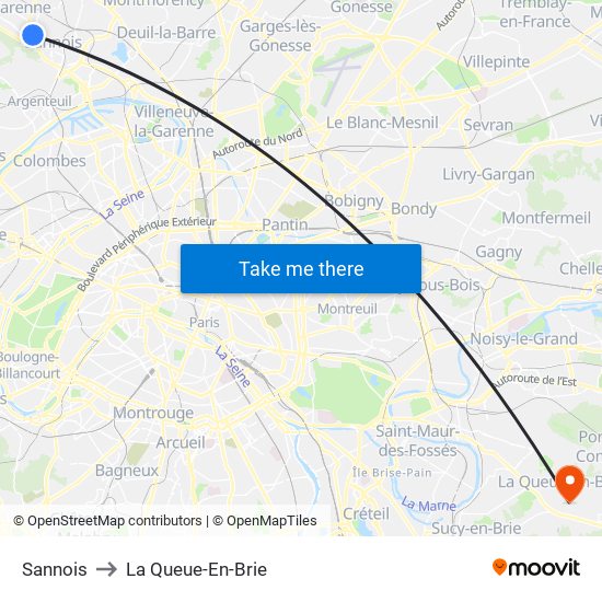 Sannois to La Queue-En-Brie map