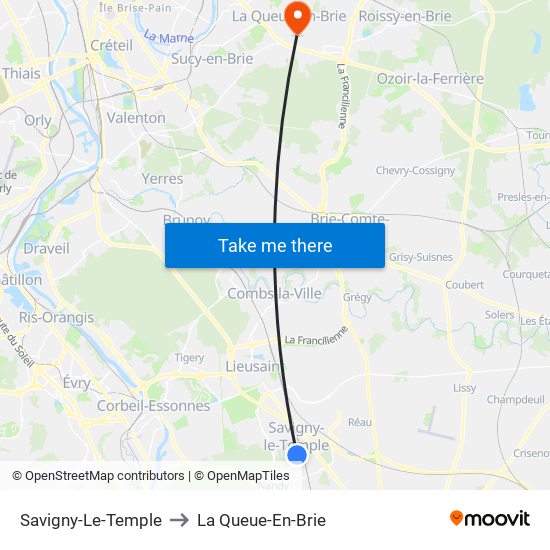 Savigny-Le-Temple to La Queue-En-Brie map