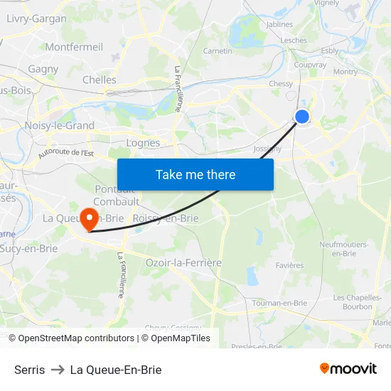Serris to La Queue-En-Brie map