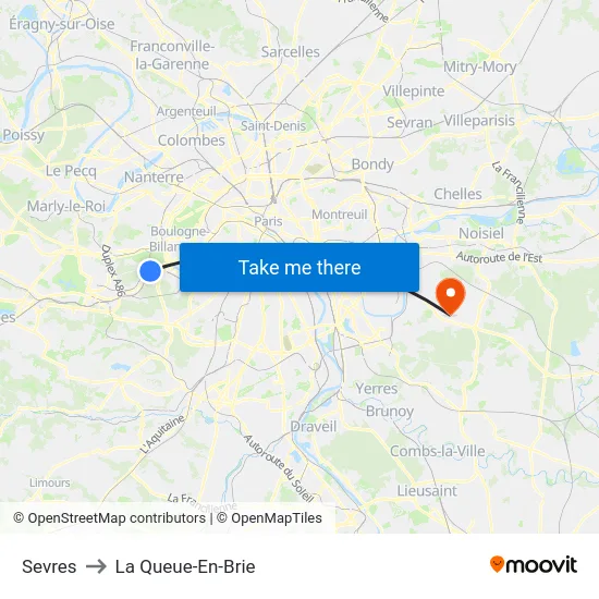 Sevres to La Queue-En-Brie map