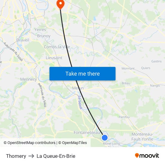 Thomery to La Queue-En-Brie map