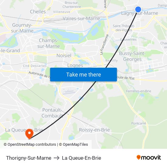 Thorigny-Sur-Marne to La Queue-En-Brie map