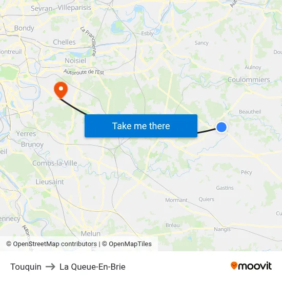Touquin to La Queue-En-Brie map