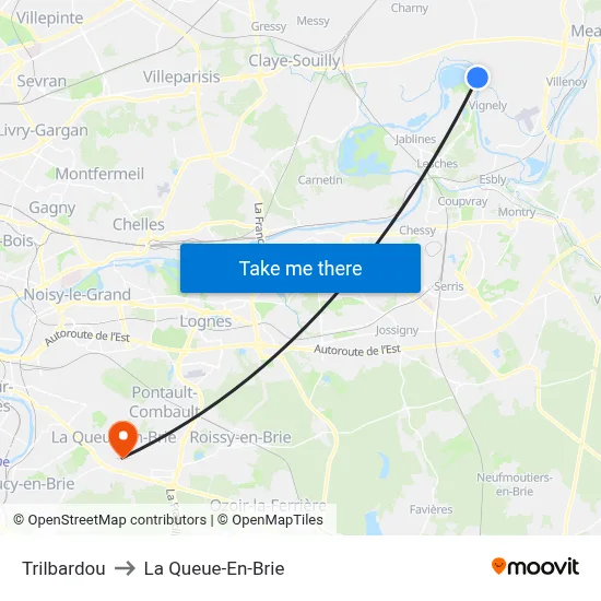 Trilbardou to La Queue-En-Brie map