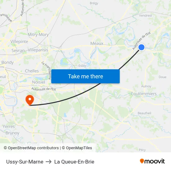 Ussy-Sur-Marne to La Queue-En-Brie map
