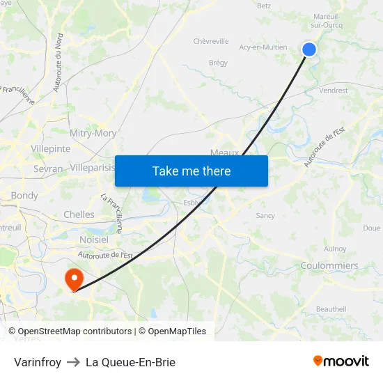 Varinfroy to La Queue-En-Brie map