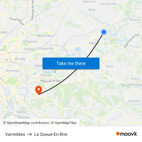 Varreddes to La Queue-En-Brie map