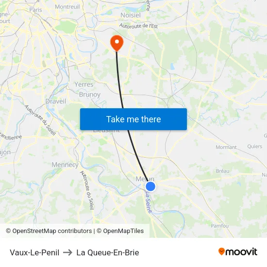 Vaux-Le-Penil to La Queue-En-Brie map