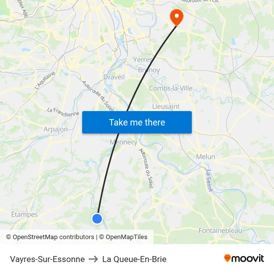 Vayres-Sur-Essonne to La Queue-En-Brie map