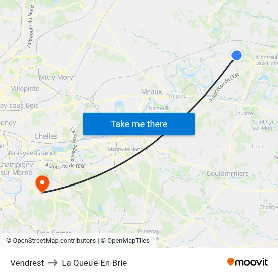 Vendrest to La Queue-En-Brie map