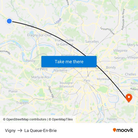 Vigny to La Queue-En-Brie map