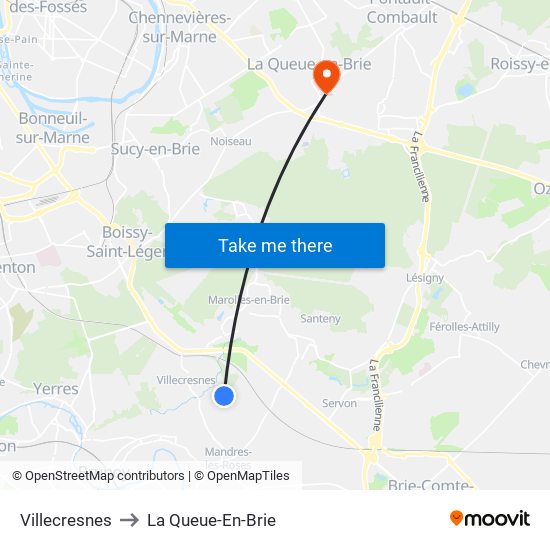 Villecresnes to La Queue-En-Brie map
