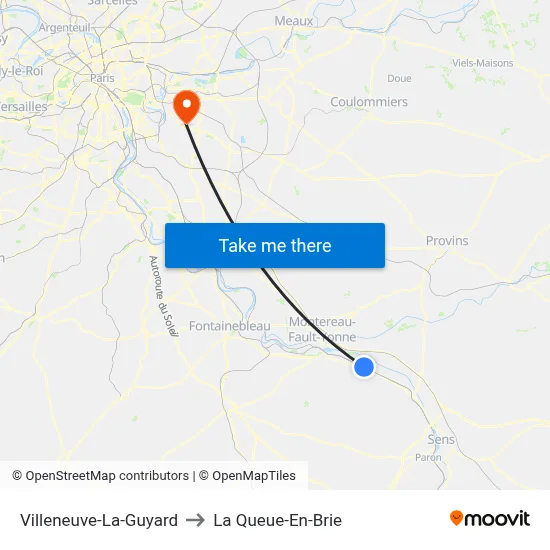 Villeneuve-La-Guyard to La Queue-En-Brie map