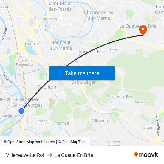 Villeneuve-Le-Roi to La Queue-En-Brie map