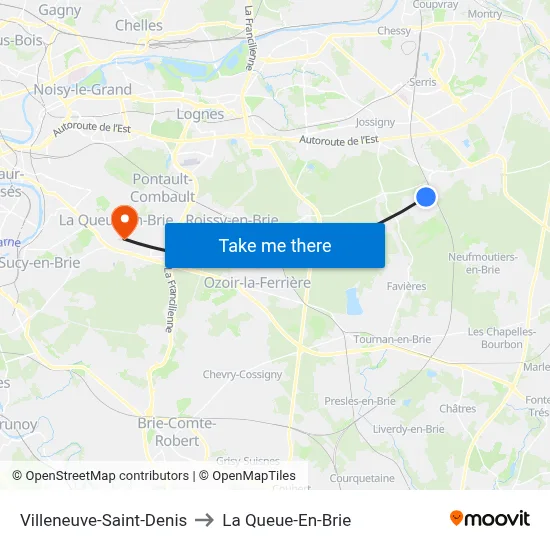 Villeneuve-Saint-Denis to La Queue-En-Brie map
