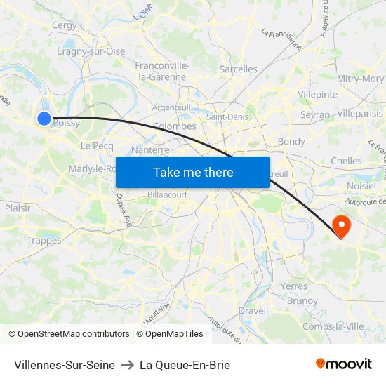 Villennes-Sur-Seine to La Queue-En-Brie map