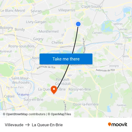 Villevaude to La Queue-En-Brie map