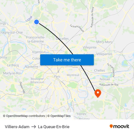 Villiers-Adam to La Queue-En-Brie map