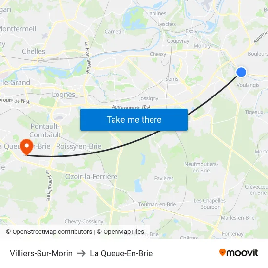 Villiers-Sur-Morin to La Queue-En-Brie map