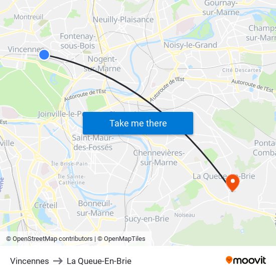 Vincennes to La Queue-En-Brie map