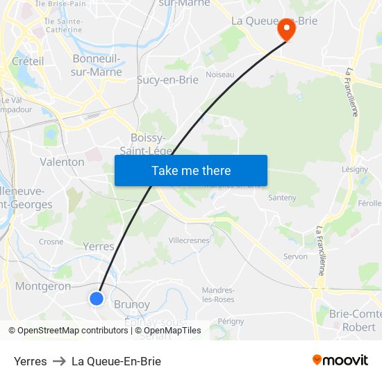 Yerres to La Queue-En-Brie map